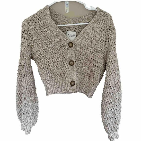 Abercrombie & Fitch Xxs Brown Chunky Knit Sweater Cardigan Cropped - Picture 1 of 5